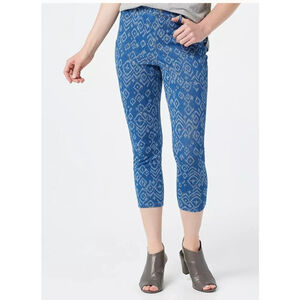 Legacy Ikat Blue Cropped Denim Jeggings Jeans Mid Rise Womans Size 6-8/QVC Small